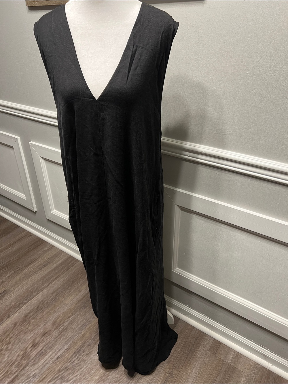 Amazhiyu Womens Halter Sleeveless V Neck Maxi Dress Size L NWT Linen Blend